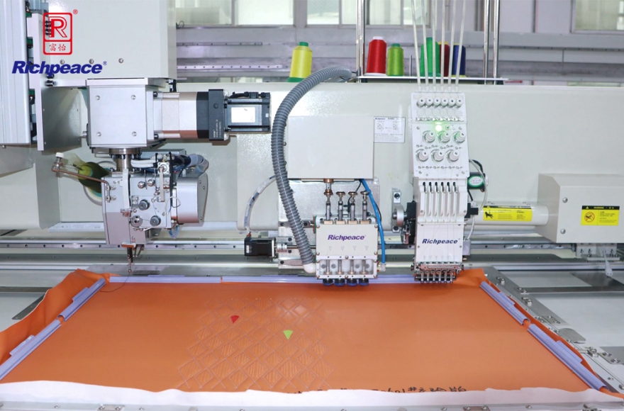 Perforation (4-puncher) Embroidery (9-color) and Sewing (rotating head) Machine